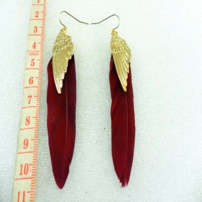 Gold tone angel wing and red feather dangle earrings - Image 1 of 3