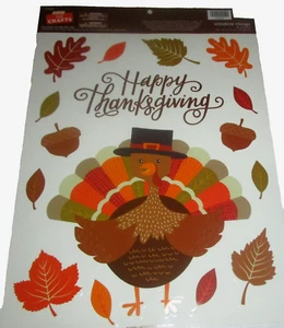 OTOÑO Ventana Adhesiva ~ FELIZ ACCIÓN DE GRACIAS ~ PAVO ~ HOJAS Y BELLOTAS DE CAÍDA - Imagen 1 de 1
