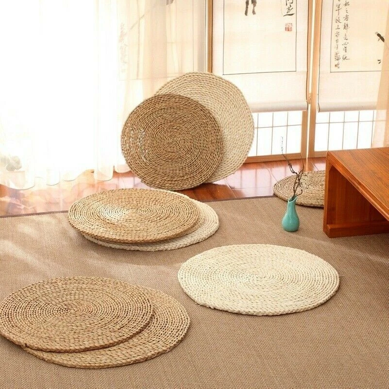 Eco Corn Husk Cattail Hassock Round Pad Mat Tatami Floor Chair Seat Cushion Home - Image 1 of 4