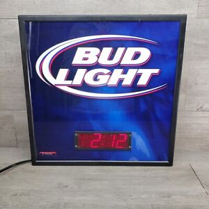 Bud Light Bar Sign With Digital Clock Beer Advertising Anheuser Busch 18"x18"