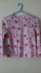 Primark Girls Pink Heart Print Velour Pyjama Top - Age 6-7 Years - Picture 1 of 2
