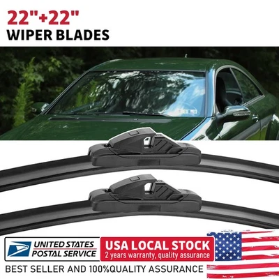 2Pcs Black Front Windshield Wiper Blades 22"22" For Mercedes-Benz C320 2003-2004 - Image 1 of 4