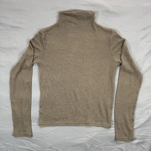 OAK + FORT Beige Rib Knit Long Sleeve Turtleneck Top Womens XS Classy Neutral - Picture 1 of 7
