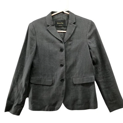 Massimo Dutti Linen Blazer Jacket Womens 2 Dark Gray 3 Button Flap Pocket Career - Image 1 of 4