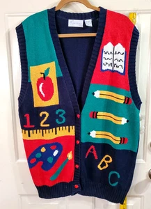 Maglione gilet vintage Expressions Plus donna INSEGNANTE TG 1X Artsy ritorno a scuola - Foto 1 di 5