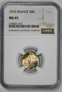 1915 France Silver 50 Centimes NGC MS 65 Electric Toning - Picture 1 of 4