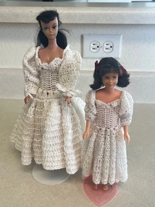 VTG Barbie Skipper Crocheted Wedding Dress Dress Bundle Set of 2 -NO DOLLS- - Picture 1 of 6