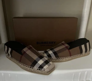 NWT $550 Burberry Women's Espadrille Flats Birch Brown Check 6.5 (37.5) 8056816 - Picture 1 of 12
