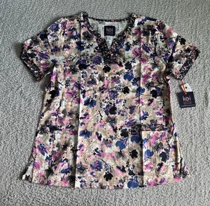 Koi Stretch Scrub Top Women’s Large Elena Watercolor Floral Nursing Medical - Picture 1 of 11