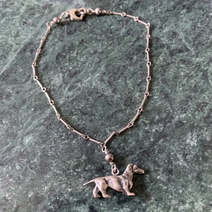 Vintage Sterlingsilber Dackel Wiener Hund Bettelarmband Fußkettchen Herzverschluss 9 Zoll - Bild 1 von 5