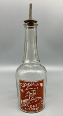 ANTIGUA BOTELLA DE PELUQUERO DE CURAR CASPA DE PALISANDRO ETIQUETA APLICADA Foto 1 de 4