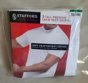 New L-Tall 3pk Stafford Performance 100% Heavyweight Cotton Crew Neck T-Shirts - Picture 1 of 3