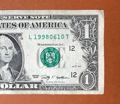 1998 June 10 (L 19980610 T) Birthday Note $1 One Dollar Bill - Image 1 of 3