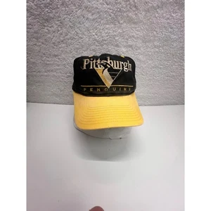 Cappello Berretto Vintage Pittsburgh Penguins NHL Snapback Nero Giallo Retrò Thrashed - Foto 1 di 5
