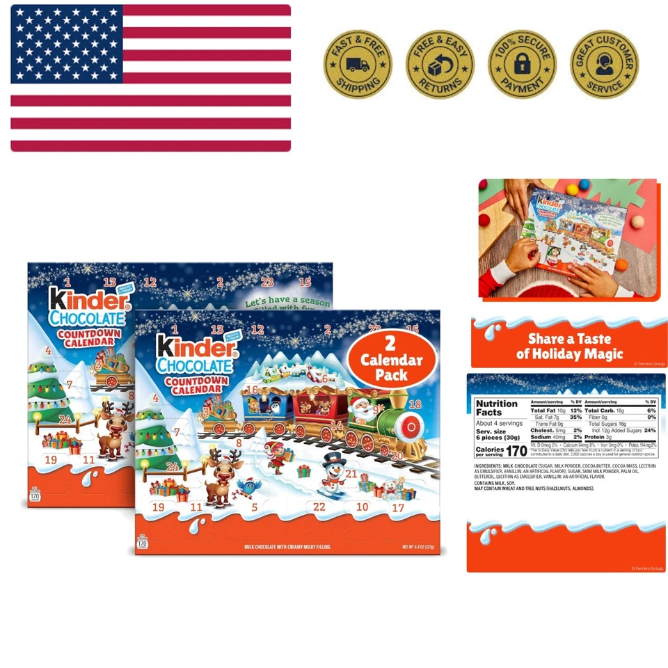 Kinder Chocolate Countdown Advent Calendar Chocolate Candy 2025 2 Pack Ho...