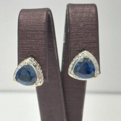 Synthetic Sapphire Gold-Stone Earrings 10K Yellow Gold 1.4dwt (B07005152) - Image 1 of 4