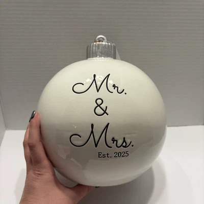 Martha Stewart White Ceramic Mr. & Mrs. Oversized Christmas Ornament Decor Viral - Image 1 of 4