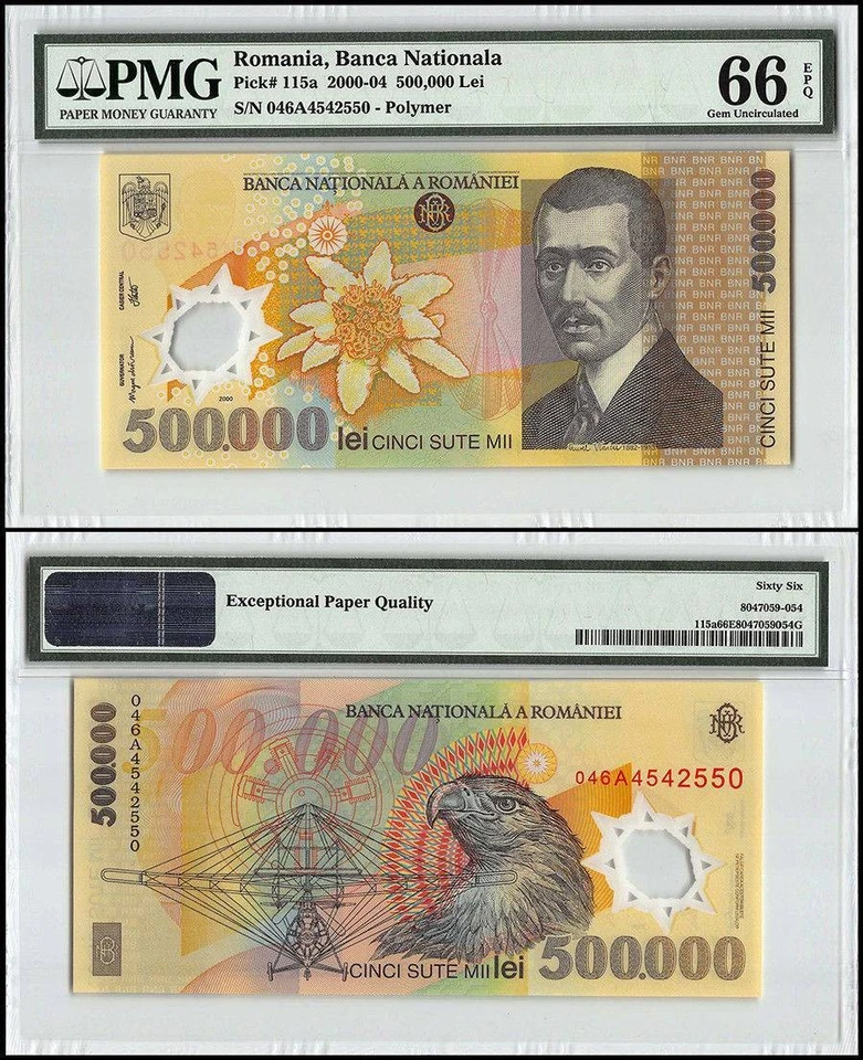 Rumania 500000 Lei, 2000-2004, P-115a, polímero, PMG 66 Foto 1 de 1
