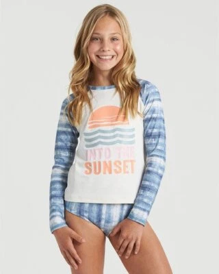 Billabong Girls 5 In A Wave Long Sleeve 2 Pc  Rash Guard Tankini Swimsuit Set - Image 1 of 2