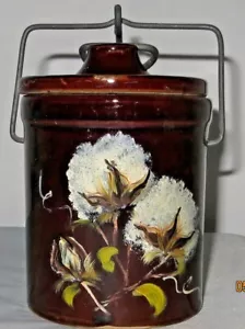 Vintage Brown Glazed Cheese/Butter Stoneware Crock W/Wire Ball Lid - Picture 1 of 12