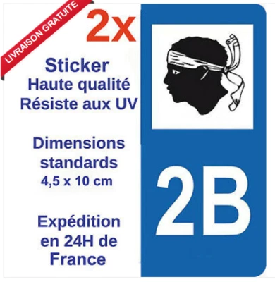 BEARN 2 Autocollants pour plaque immatriculation sticker département Adhésif 2B Corse