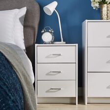 Bedside Table White 3 Drawer Bedside Cabinet Night Stand Metal Runners Silver