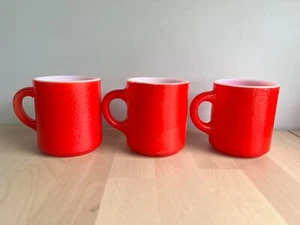 3 Vintage Hazel Atlas Orange Peel Texture Painted Milk Glass Coffee Cup Mug Red - Picture 1 of 20