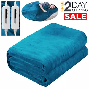 Blue Electric Heated Queen Size Blanket Dual Control 5 Heating Levels Clearance - Picture 1 of 7