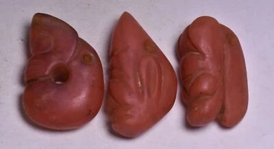 7CM Hongshan Culture Red Crystal Pig Dragon Beast Head Three Item Set Pendant - Image 1 of 4