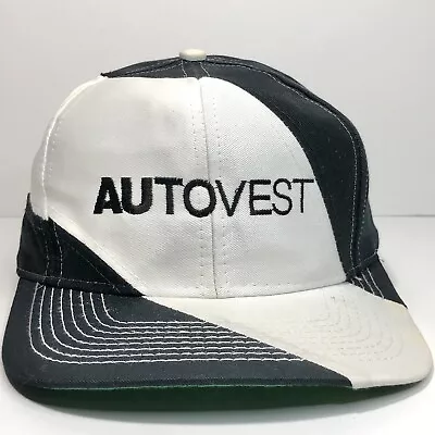 Vintage Autovest Hat Snapback Embroidered Car Dealer Emblem Logo USA Two Tone - Image 1 of 4