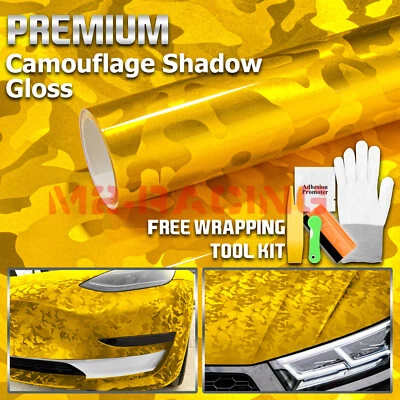 Brillante Camuflaje Sombra Camuflaje Dorado Amarillo Coche Vinilo Envoltura Calcomanía Película Hágalo Usted Mismo Foto 1 de 4