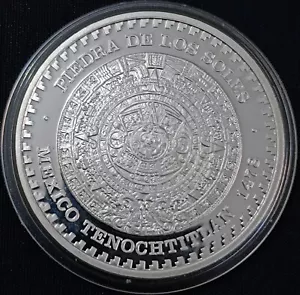MEXICO AZTEC CALENDAR & PALACE reverse luxury .999 silver oz., see imgs. for con - Picture 1 of 2