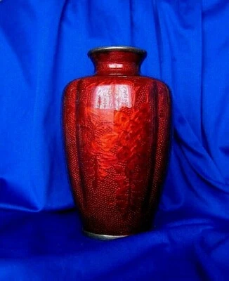 JARRÓN JAPONÉS MEIJI ROJO GINBARI CLOISONNE 5.5"X3.5" ESMALTE ASIÁTICO ANTIGUO Foto 1 de 4