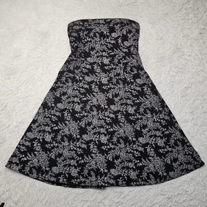 Vintage Damen Luly K schwarz Blumendruck trägerlos Baumwollmischung Kleid Größe Large - Bild 1 von 13