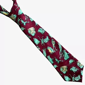 Vintage 90s Renaissance Geometric Funny Frog Print Polyester Tie, Novelty Funky - Picture 1 of 4