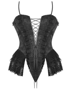 Dark In Love Womens Gothic Burlesque Jacquard Lace Up Corset Top - Picture 1 of 13