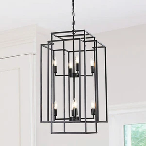 8 Light 31'' Black Chandelier Farmhouse Ceiling Pendant Kitchen Bedroom Fixture - Picture 1 of 12