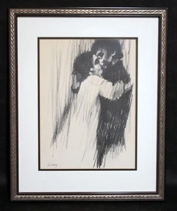 Aldo Luongo ~ 1969 Charcoal Lithograph Print Framed/Matted ~ 18" × 23" ~ Nice! - Picture 1 of 6