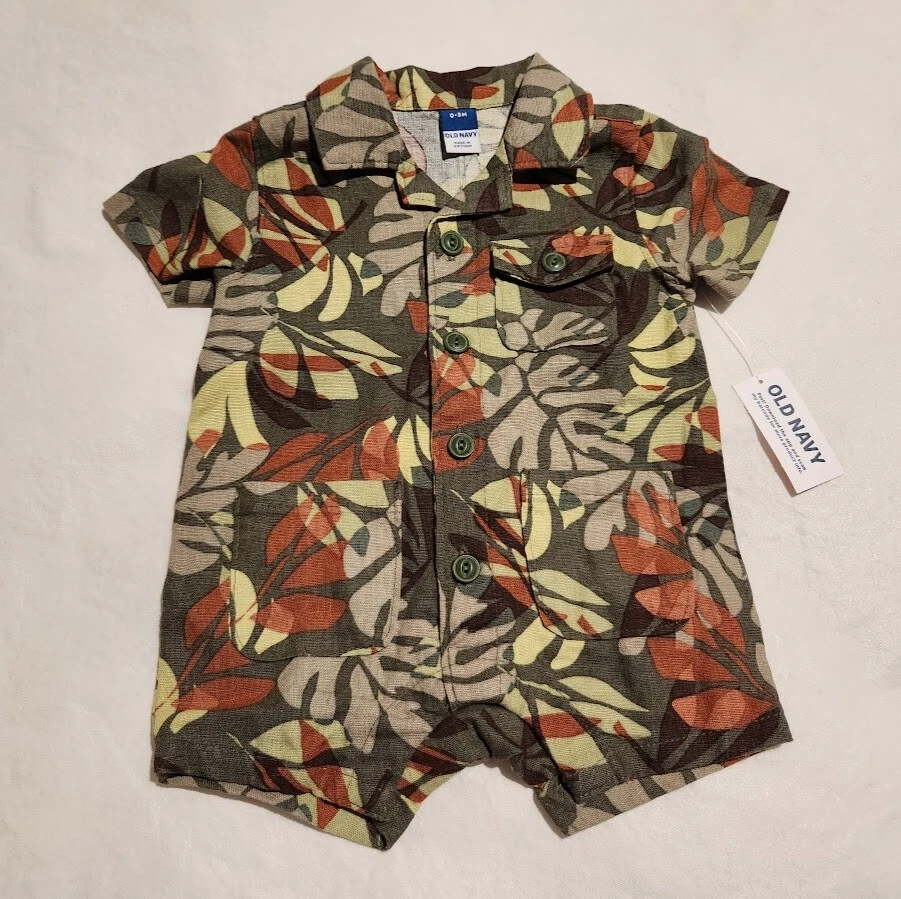 NWT Old Navy Leaf Print Short Romper One Piece Baby Boy - Image 1 of 1
