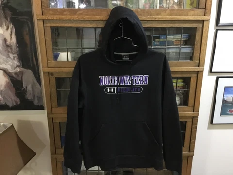 Northwestern Wildcats Black Under Armour SPELL OUT Hoodie Sweatshirt SZ L - Cool Cover