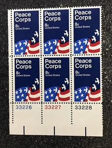 1972US #1447 8c Peace Corps - Plate Block of 6 Mint NH - Picture 1 of 1