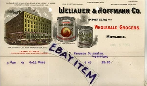 1903 BILLHEAD COLOR Wellauer & Hoffmann CO. MILWAUKEE WI lata de comida WILMANNS - Imagen 1 de 1