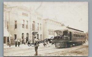 RPPC Interurban Trolley Station MILFORD IN Indiana Vintage Real Photo Postcard
