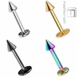 14G 3/8" SPIKE CONE TITANIUM STEEL LABRET LIP CHEEK CHIN RING HELIX TRAGUS STUD - Picture 1 of 3