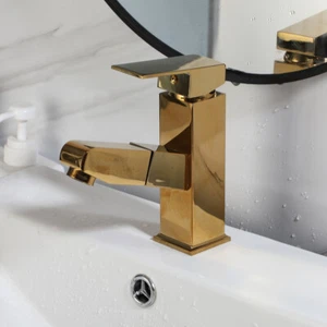 Rubinetto miscelatore dorato lavandino estraibile bagno/cucina rubinetto spray portatile - Foto 1 di 10