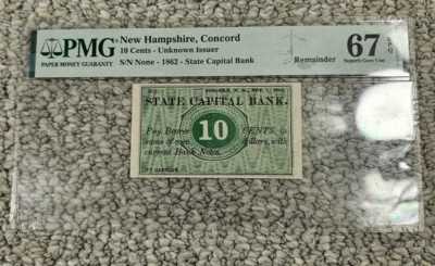 1862 New Hampshire Concord 10 Cent Fractional Currency Remainder Note PMG 67 EPQ - Image 1 of 4