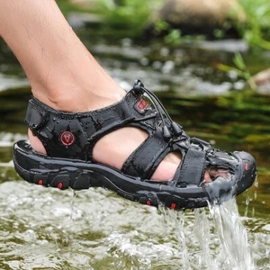 Men's Leather Sandals Closed Toe Beach Nonslip Summer Outdoor Sport Hiking Shoes - Picture 1 of 18
