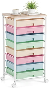 Rolling Storage Cart, Rainbow Cart with 8 Drawers and Wooden Tabletop, Teacher O - Picture 1 of 9