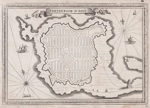 Grabado en cobre Assos castle Cephalonia island Grecia Coronelli Bouttats 1687 - Imagen 1 de 1
