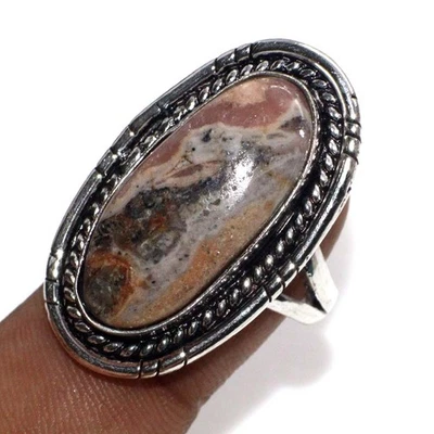 独家 Rhodochrosite 925 镀银戒指 美国 8 精致珠宝 JW — 第 1/3 张图片